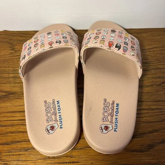BOBS from Skechers Plush Foam Light Pink Pop-Ups CABIN FUN PUP Slides SIZE 7 NWT