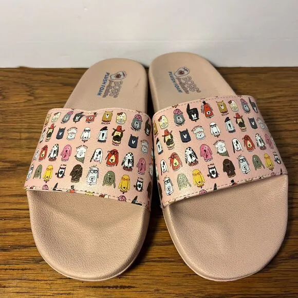 BOBS from Skechers Plush Foam Light Pink Pop-Ups CABIN FUN PUP Slides SIZE 7 NWT