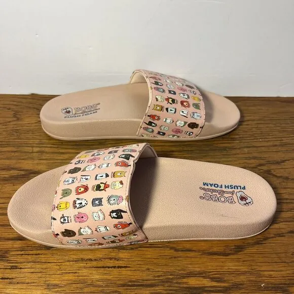 BOBS from Skechers Plush Foam Light Pink Pop-Ups CABIN FUN PUP Slides SIZE 7 NWT