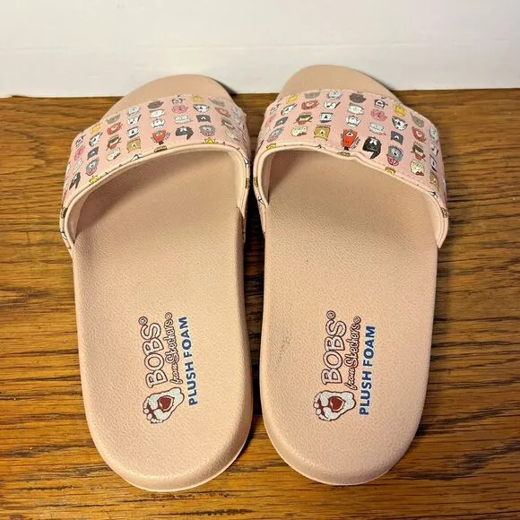 BOBS from Skechers Plush Foam Slides 10 CABIN FUN PUP Pop-Ups Light Pink