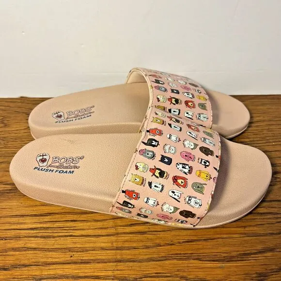 BOBS from Skechers Plush Foam Slides 10 CABIN FUN PUP Pop-Ups Light Pink
