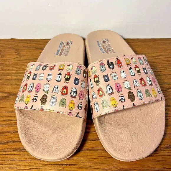 BOBS from Skechers Plush Foam Slides 10 CABIN FUN PUP Pop-Ups Light Pink
