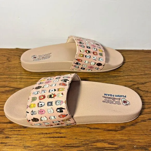BOBS from Skechers Plush Foam Slides 10 CABIN FUN PUP Pop-Ups Light Pink