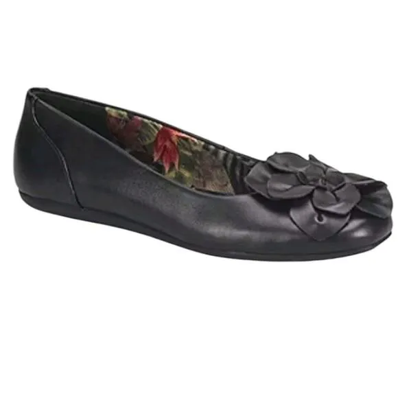 BOC Born Concept Womens Comfort Black Peony Slip On Ballet Flats Ballerina 9