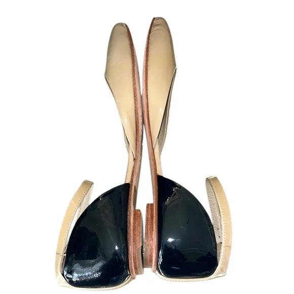 Boden Evie Tan &amp; Black Patent Leather Pointed Toe Ankle Strap D’Orsay Flats  5.5