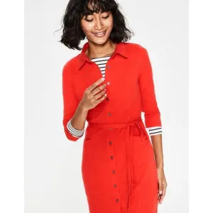 Boden Women's Burnout Red Tara Button Jersey Tie Waist Shirt Dress 2 Regular
