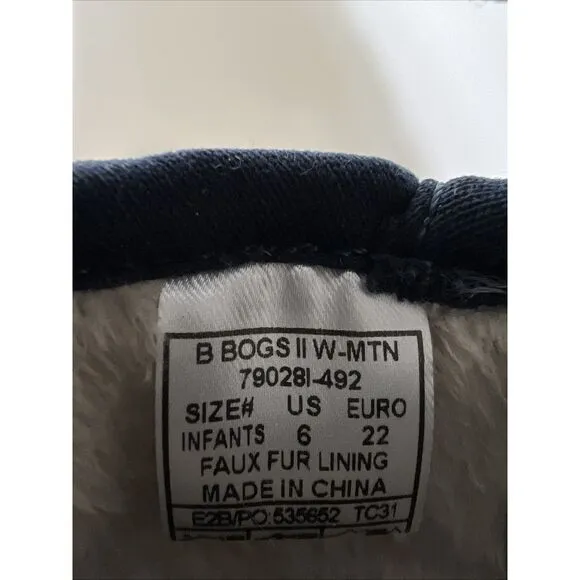 Bogs Kid's Walker Size 6 Boots Winter Mountain II Faux Fur Lined Waterproof Navy