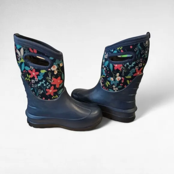 BOGS Neo-Classic Flowers Blue Kids' Winter Boots Waterproof Shoes Size Youth 1