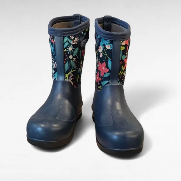 BOGS Neo-Classic Flowers Blue Kids' Winter Boots Waterproof Shoes Size Youth 1