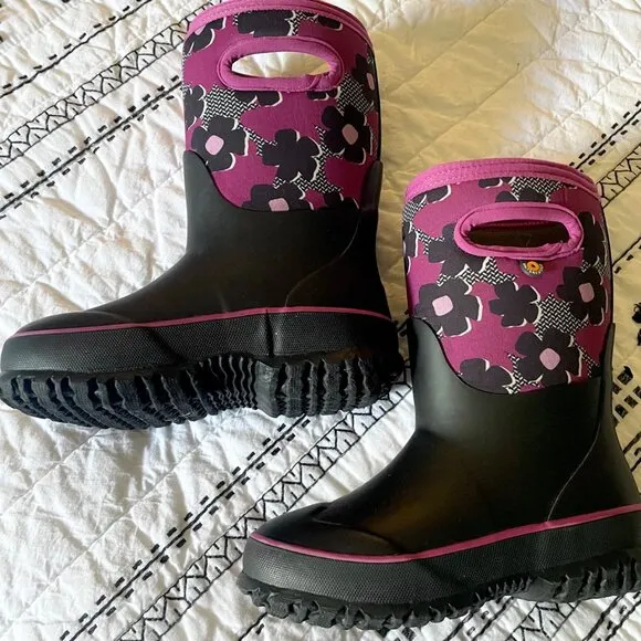Bogs Toddler Girls Grasp Floral Waterproof Insulated Rain Boots