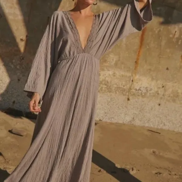 BOHEMIAN BOHO Gray FREE PEOPLE Maxi Dress LARGE