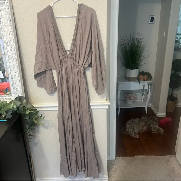 BOHEMIAN BOHO Gray FREE PEOPLE Maxi Dress LARGE