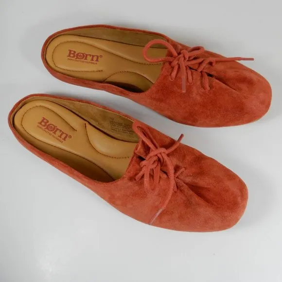 BORN Bianca Comfort Slip-on MULE Flats Size 6.5 7 Rust Red Suede NEW
