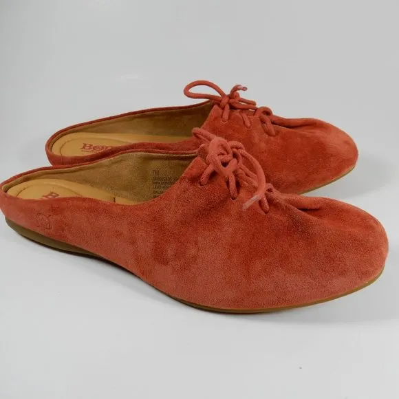 BORN Bianca Comfort Slip-on MULE Flats Size 6.5 7 Rust Red Suede NEW