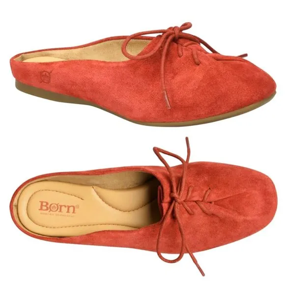 BORN Bianca Comfort Slip-on MULE Flats Size 6.5 7 Rust Red Suede NEW