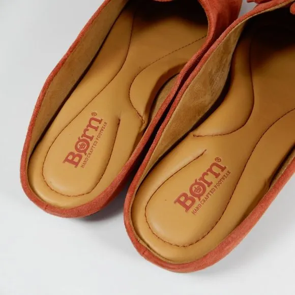 BORN Bianca Comfort Slip-on MULE Flats Size 6.5 7 Rust Red Suede NEW