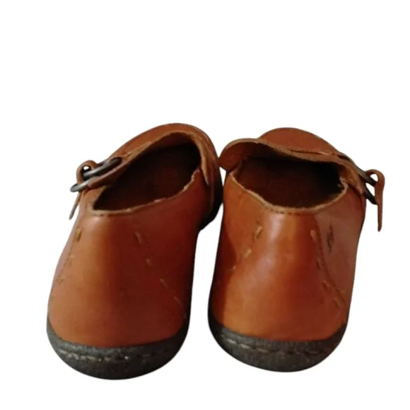 BORN Brown Leather Buckle Loafers Slip On Women's Flats Size 8