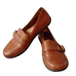 BORN Brown Leather Buckle Loafers Slip On Women's Flats Size 8