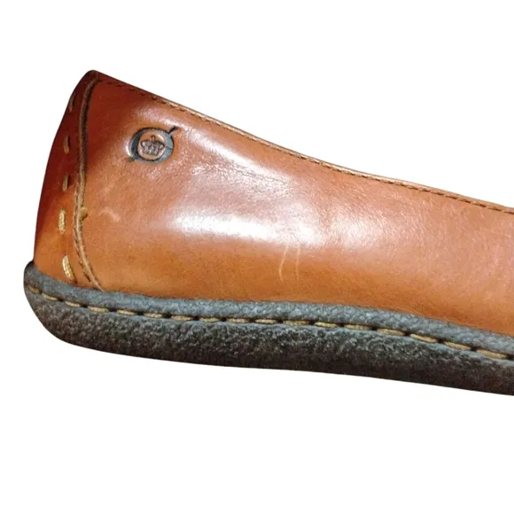 BORN Brown Leather Buckle Loafers Slip On Women's Flats Size 8