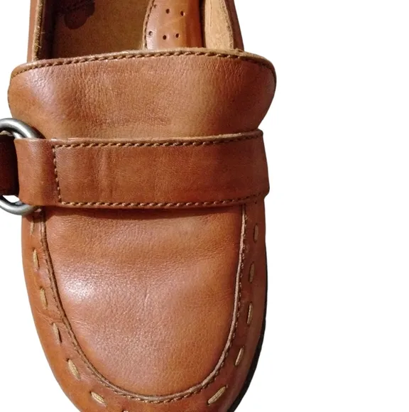 BORN Brown Leather Buckle Loafers Slip On Women's Flats Size 8