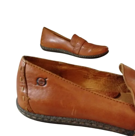 BORN Brown Leather Buckle Loafers Slip On Women's Flats Size 8