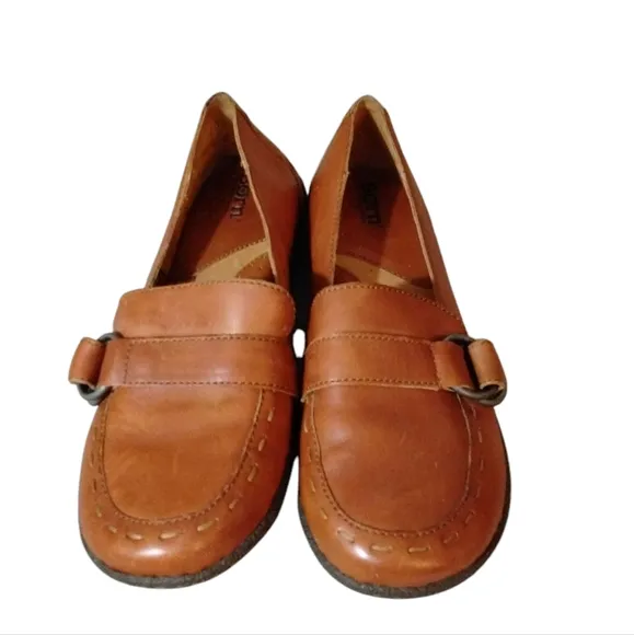 BORN Brown Leather Buckle Loafers Slip On Women's Flats Size 8