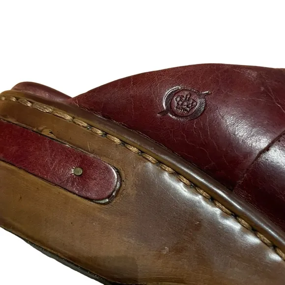 BORN Brown Leather Clogs/Slides with Design Top Size 10