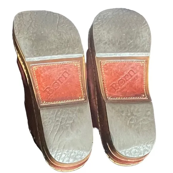 BORN Brown Leather Clogs/Slides with Design Top Size 10