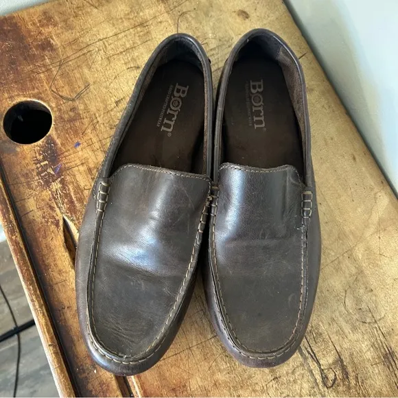 Born Brown Leather Slip-On Loafers with Flexible Sole men's sz 9.5