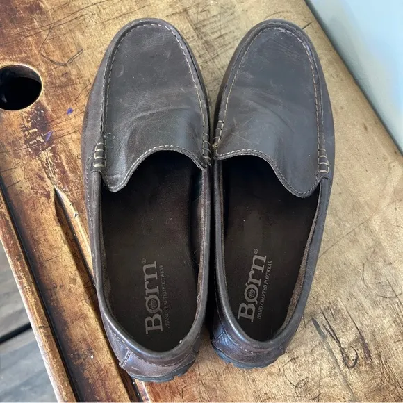 Born Brown Leather Slip-On Loafers with Flexible Sole men's sz 9.5