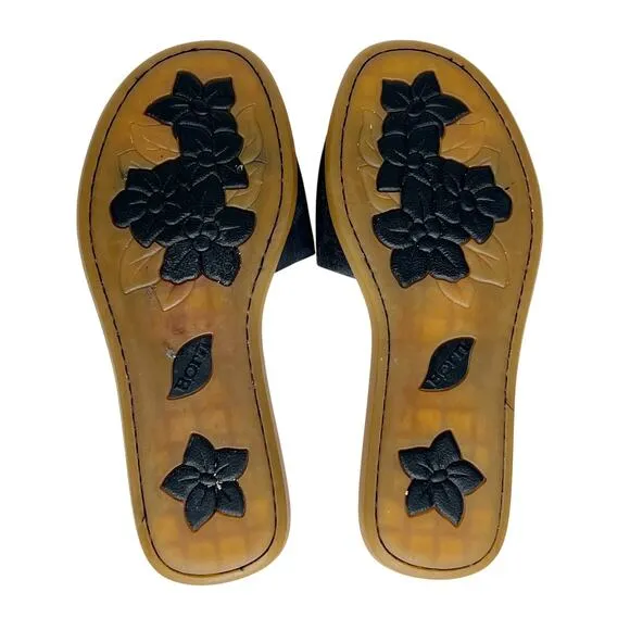 BORN Izabel Slide Sandals Slip On Leather Lightweight Black Tan Womens Sz US 7