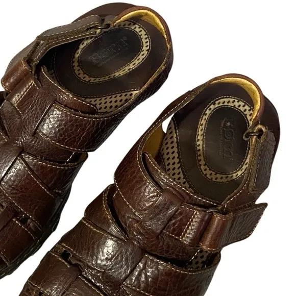 Born Leather Sandals Mens 9 Slingback Fisherman Closed Toe Brown Casual Comfort