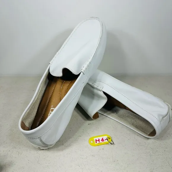 Born Mens White Leather Driving Loafers 12