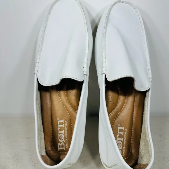 Born Mens White Leather Driving Loafers 12