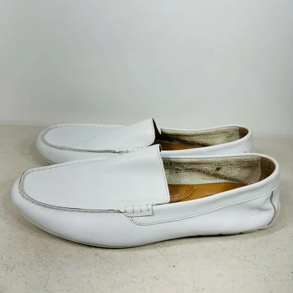 Born Mens White Leather Driving Loafers 12