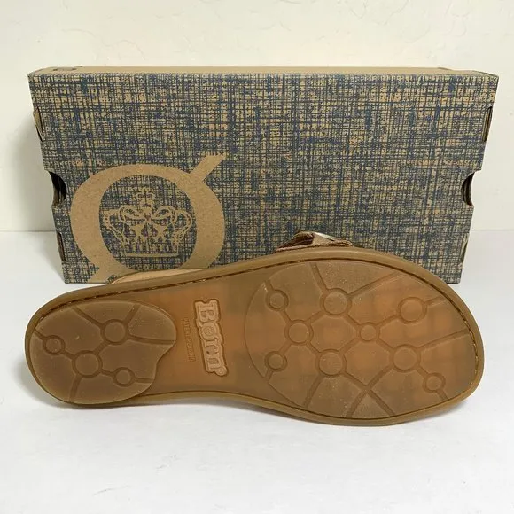 Born Miarra Sandals Leather Buckle Slip On Slides Flats Brown Size 6 NEW