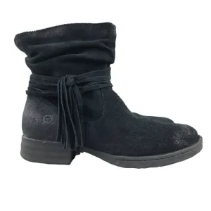 Born Women's Size 6.5M Cross Black Leather Fringe Side Zip Ankle Boots D70303