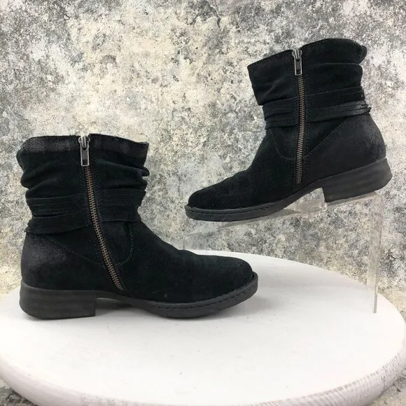 Born Women's Size 6.5M Cross Black Leather Fringe Side Zip Ankle Boots D70303