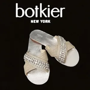 Botkier New York ALANA Linen &amp; Crystal Jeweled Slide Sandals NWT