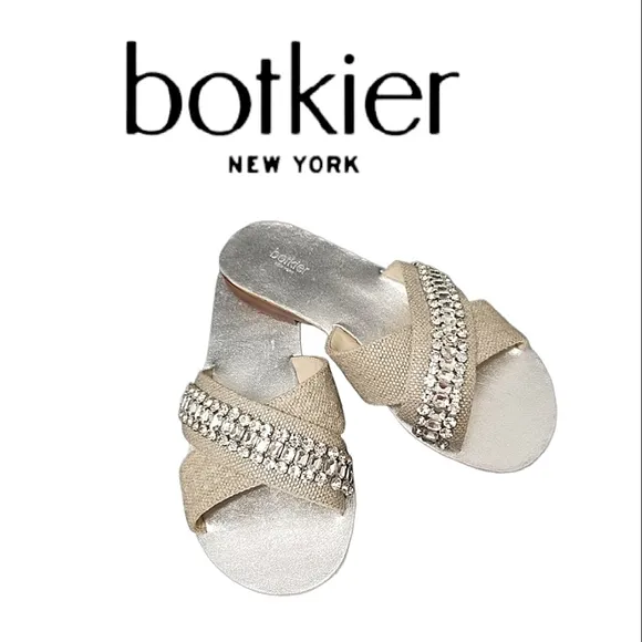 Botkier New York ALANA Linen &amp; Crystal Jeweled Slide Sandals NWT