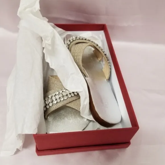 Botkier New York ALANA Linen &amp; Crystal Jeweled Slide Sandals NWT