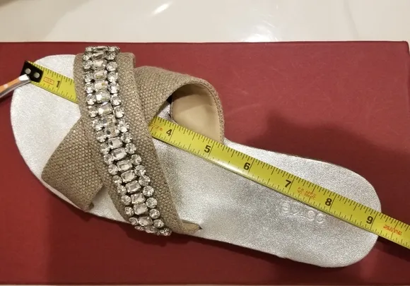 Botkier New York ALANA Linen &amp; Crystal Jeweled Slide Sandals NWT
