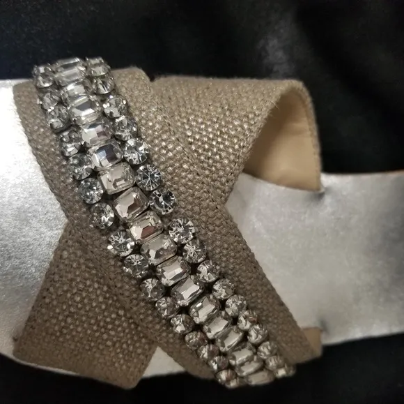 Botkier New York ALANA Linen &amp; Crystal Jeweled Slide Sandals NWT