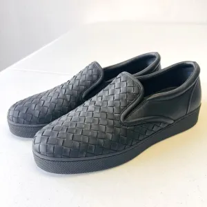 Bottega Veneta Authentic Black Intrecciato Leather Slip On Sneakers Size 39