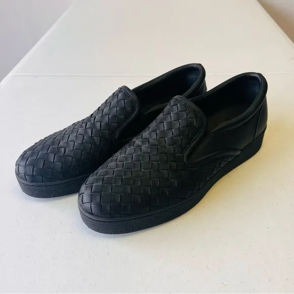 Bottega Veneta Authentic Black Intrecciato Leather Slip On Sneakers Size 39