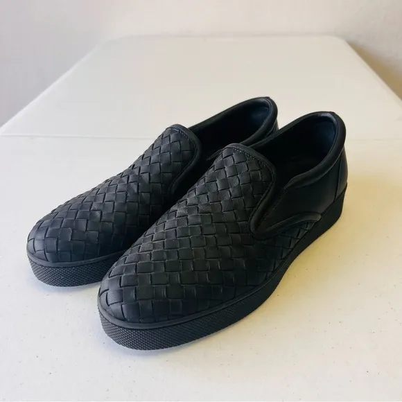 Bottega Veneta Authentic Black Intrecciato Leather Slip On Sneakers Size 39