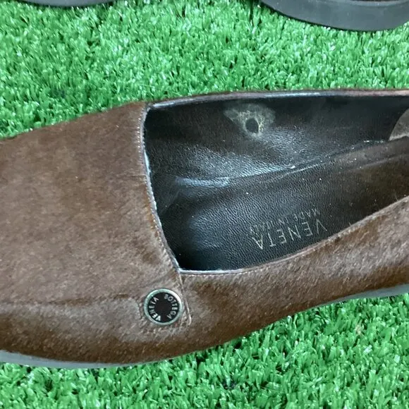Bottega Veneta Brown Pony Hair Round Toe Loafers 9B