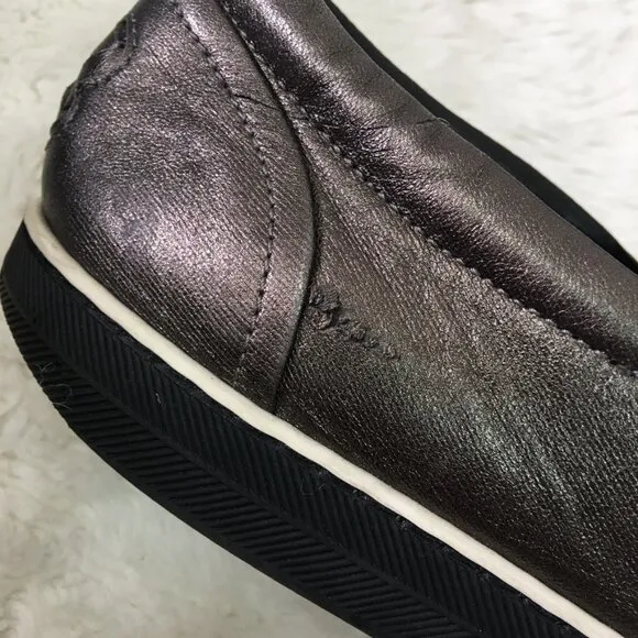 Bottega Veneta Women's Silver Pewter Intrecciato Slip On Sneakers Size 38 1/2