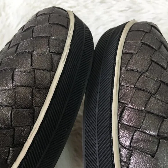Bottega Veneta Women's Silver Pewter Intrecciato Slip On Sneakers Size 38 1/2