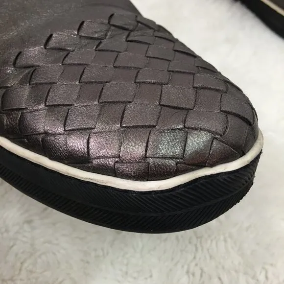 Bottega Veneta Women's Silver Pewter Intrecciato Slip On Sneakers Size 38 1/2